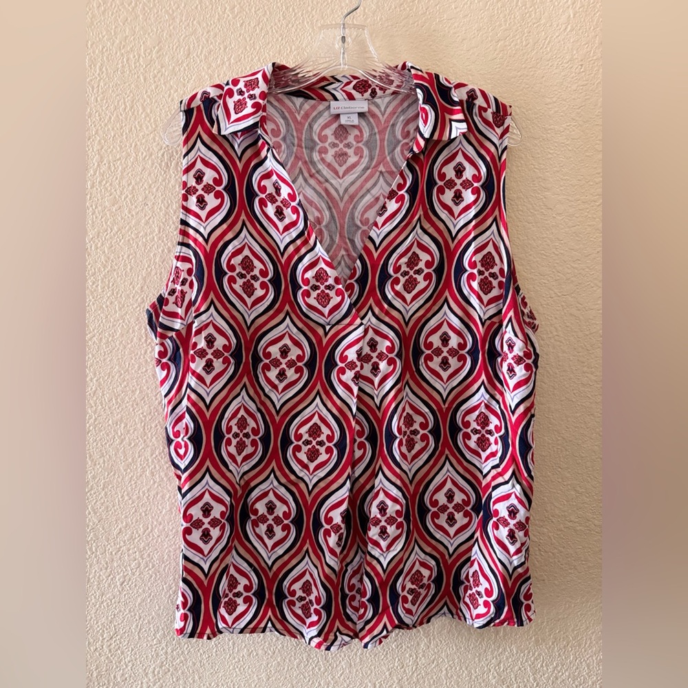 Liz Claiborne Red and White Geometric Blouse